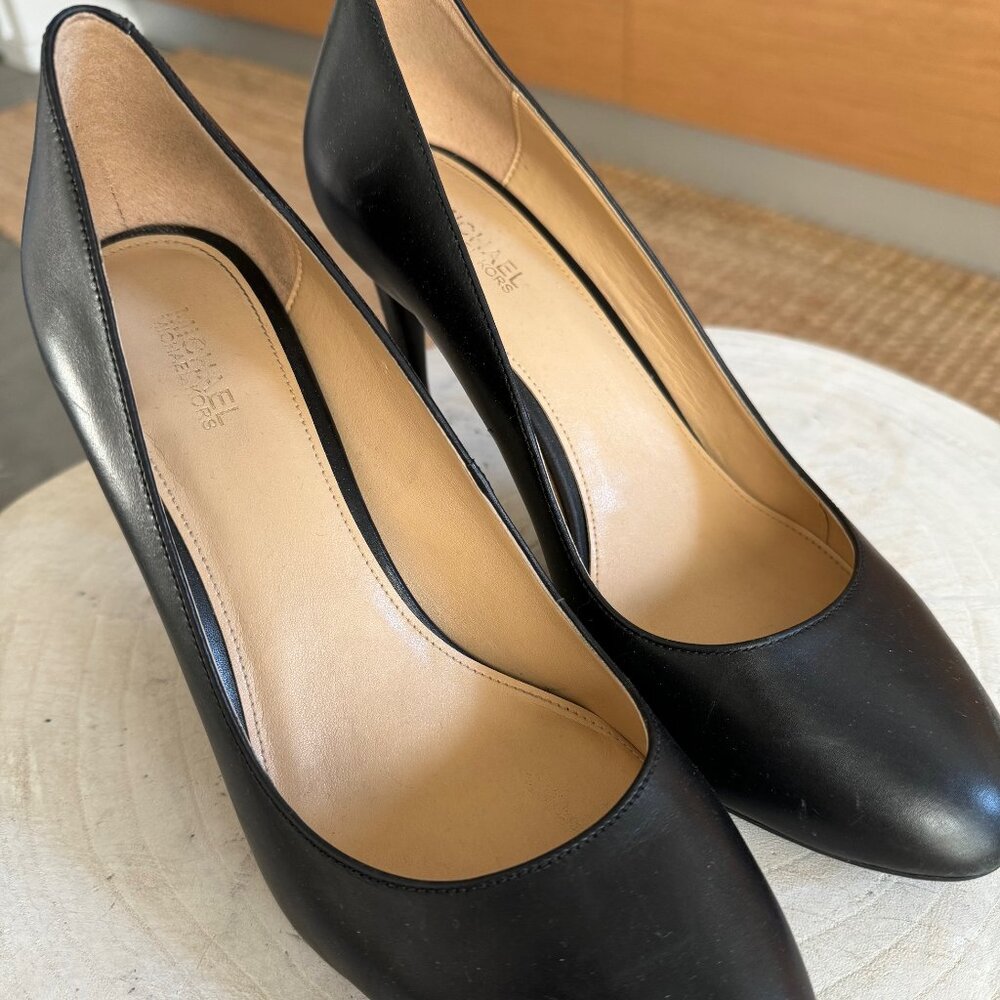 Black Leather Michael Kors Heel with Gold Detail